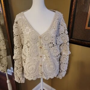 Elegant Cream Crochet Women's Sweater